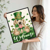 St Patricks Day Golden Retriever Welcome Canvas Wall Art