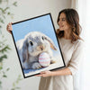 Grey Lop Bunny with Pink Striped Easter Egg Canvas Wall Art