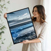 Set of 3 Rocky Beach Ocean Wave Sunset Seascape Framed Wall Art Prints