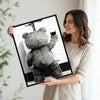 Funny Teddy Bear Wine Urinal Canvas Wall Art Black White Masculine Bathroom Decor