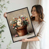 Vintage Bunny in Terracotta Pot Mixed Wildflowers Canvas Wall Art