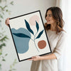 Set of 2 Teal Leaf Boho Botanical Abstract Canvas Wall Art Neutral Decor