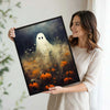 Vintage Ghost Pumpkin Field Halloween Framed Wall Art Print