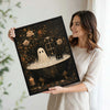 Vintage Ghost Bubble Bath Black Cat Halloween Framed Wall Art Print