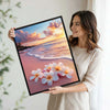 Tropical Plumeria Flower Pink Sand Coastal Sunset Wall Art