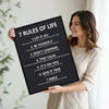 7 Rules Of Life Motivational Framed Canvas Wall Art, Inspirational Typography Quote Print for Home Office Decor