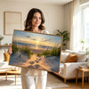 Beach Dunes Sunset Footprints Canvas Print, Coastal Seaside Horizontal Wall Art