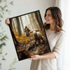 Autumn Woodland Jesus and Muddy Lamb Framed Canvas Wall Art, Religious Spiritual Farmhouse Home Wall Decor