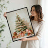 Pastel Christmas Tree & Gifts Framed Wall Art Vintage Oil Painting Print