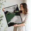 2 Piece Luxury Emerald Green Gold Leaf Abstract Landscape Canvas Prints Palette Knife Modern Glam Neutral Wall Ar