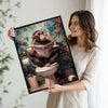 Funny Monkey Reading Newspaper On Toilet Tropical Botanical Bathroom Canvas Wall Art
