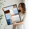 2 Piece Neutral Earth Tone Pastel Blue Geometric Abstract Canvas Prints Palette Knife Textured Contemporary Wall Art