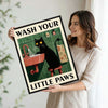 Cute Black Cat Wash Your Little Paws Canvas Wall Art Kids Bathroom Decor