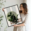 Set of 3 Sage Green Boho Abstract Face Leaf Geometric Framed Wall Art Prints