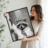 Black And White Raccoon In Bathrobe Opening Bathroom Door Canvas Wall Art Funny Modern Bathroom Wall Decor