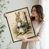 Happy Easter Bunny Blue Jacket Holding Egg Vintage Canvas Wall Art