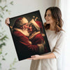 Romantic Santa & Mrs Claus Framed Canvas Wall Art, Christmas Farmhouse Decor