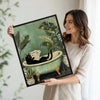 Black Cat Reading Newspaper Bathtub Canvas Wall Art