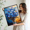 Blue Wildflowers Glass Vase Canvas Wall Art, Thick Brushstroke Impasto Oil Painting Floral Vertical Print, Modern Farmhouse Vibrant Flower Home Wall Decor