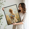 Rustic Wildflower Girl Canvas Print, Back View Blonde Girl Meadow Vintage Floral Oil Painting Wall Art