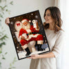 Funny Santa On Toilet Snow Scene Framed Wall Art Christmas Bathroom Decoration