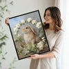Vintage Lop Bunny White Rose Flower Wreath Canvas Wall Art