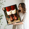 Santa Red Fur Boots Framed Wall Art Vintage Oil Painting Christmas Print