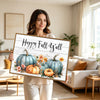 Happy Fall Y'all Teal Pumpkin Watercolor Framed Wall Art Print