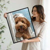 Funny Goldendoodle Bath Time Wall Art, Curly Dog Peeking From Shower Curtain Canvas Print, Quirky Dog Bathroom Wall Decor