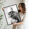 Black White Otter With Toilet Paper Roll Hat Canvas Wall Art Funny Animal Bathroom Restroom Wall Decor