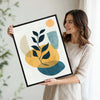 Set of 2 Teal & Mustard Yellow Boho Botanical Abstract Canvas Wall Art
