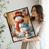 Vintage Big and Little Snowmen Rustic Christmas Framed Wall Art