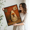 Vintage Ghost Holding Marigold Flower Folk Art Halloween Framed Wall Art Print