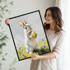 Grey Bunny Holding Yellow Polka Dot Easter Egg Meadow Canvas Wall Art
