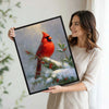 Red Cardinal Bird Framed Wall Art Vintage Oil Painting Christmas Winter Print