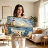 Vintage Lighthouse Beach Sea Turtle Canvas Print, Coastal Sunset Horizontal Wall Art