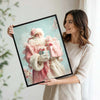 Shabby Chic Pink Santa Framed Canvas Wall Art, Soft Pastel Christmas Decor