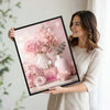 Valentine Pink Floral Perfume Bottle Canvas Wall Art, Soft Pink Rose Peony Vase Still Life Framed Canvas Print, Romantic Coquette Bedroom Vanity Wall Decor