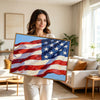 Textured Oil Painting American Flag Canvas Wall Art, Waving USA Flag Impasto Patriotic Farmhouse Canvas Print