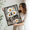 Rustic Farmhouse Wall Decor, White Sunflowers In Galvanized Bucket “FLOWERS & SUNLIGHT” Distressed Wood Background Vertical Canvas Art, Shabby Chic Country Floral Artwork