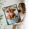 Highland Cow Bathroom Wall Art, Are You Pooping Funny Farm Cow Canvas Print, Cute Fluffy Scottish Cow With Flower Crown Bathroom Decor, Rustic Farmhouse Restroom Sign