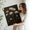 Antique Moody White Wildflower Wall Art, Dark Floral Still Life Canvas Print, Framed Wall Decor for Living Room Bedroom