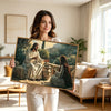 Biblical Scene Canvas Wall Art, Jesus Talking With Samaritan Woman At The Well Vintage Oil‑Style Religious Poster