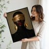 Moody Luxury Portrait Canvas Poster, Black Woman with Gold Blindfold Artwork for Office Gallery Wall Glam Home Decor