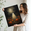 Vintage Ghost Pumpkin Field Full Moon Halloween Framed Wall Art Print