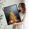 Book Stack Christmas Tree Framed Wall Art Vintage Oil Painting Holiday Print
