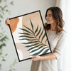 Set of 2 Terracotta Palm Leaf Boho Canvas Wall Art Neutral Organic Shape Decor