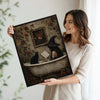 Vintage Witch Bathtub Black Cat Roses Halloween Framed Wall Art Print
