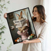 Bunny Reading Bunny Daily Newspaper Pink Toilet Bathroom Canvas Wall Art