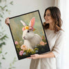 White Rabbit with Flower Crown Wildflower Field Canvas Wall Art